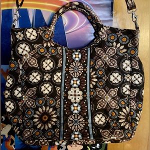 Vera Bradley Brown and Beige Crossbody Shoulder Bag Light Blue Interior